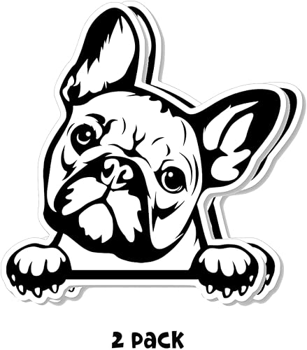 Miniatura 2 de Peeking - Calcomanías de Bulldog Francés (paquete de 2) de 3.75 x 3.5 pulgadas, calcomanías de vinilo para autos, ventanas de automóvil, botellas de