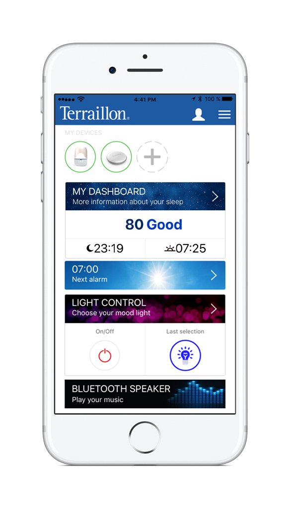 Terraillon Homni & capteur de sommeil Dot, Eveil Lumière/Simulateur d’aube/Aide au sommeil/Relaxation/Exercice de respiration – Pour vous endormir plus vite et vous réveiller naturellement