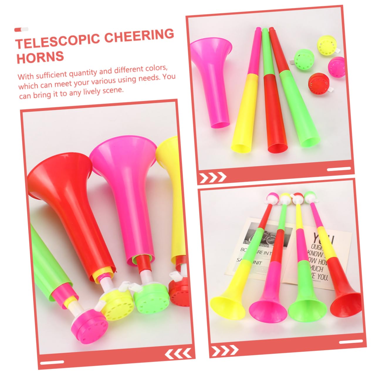 Abaodam 4Pcs Telescopic Plastic Horns Fun Noise Maker for Football Games Soccer Events Party Props Vibrant Cheering Trumpets for Fans Random Color