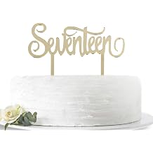 Mirror Gold Seventeen Cake Topper -Happy 17th Birthday or 17th Anniversary Cake Topper Acrylic Party Decoration Supplies