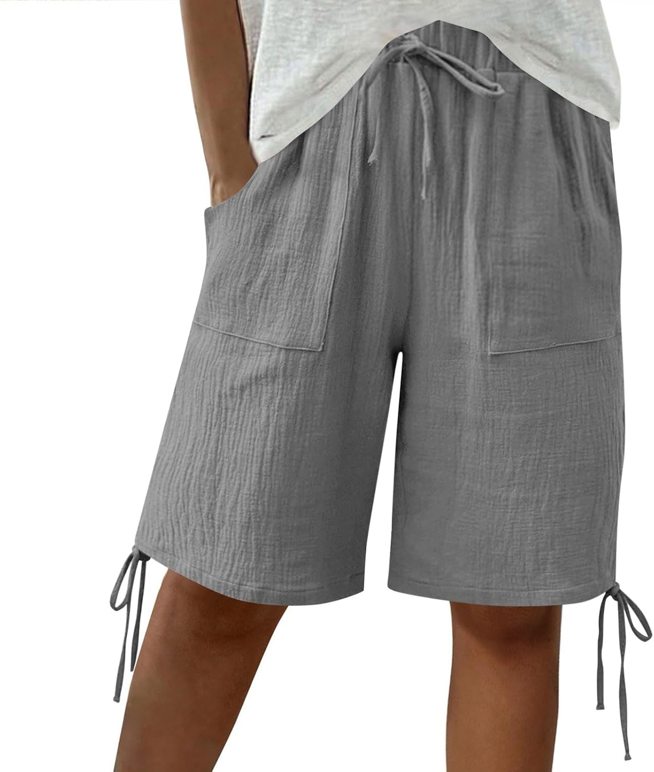 Bermuda Shorts for Women Cotton Linen Knee Length Plus Size Linen Shorts High Waisted Casual Summer Comfy Short