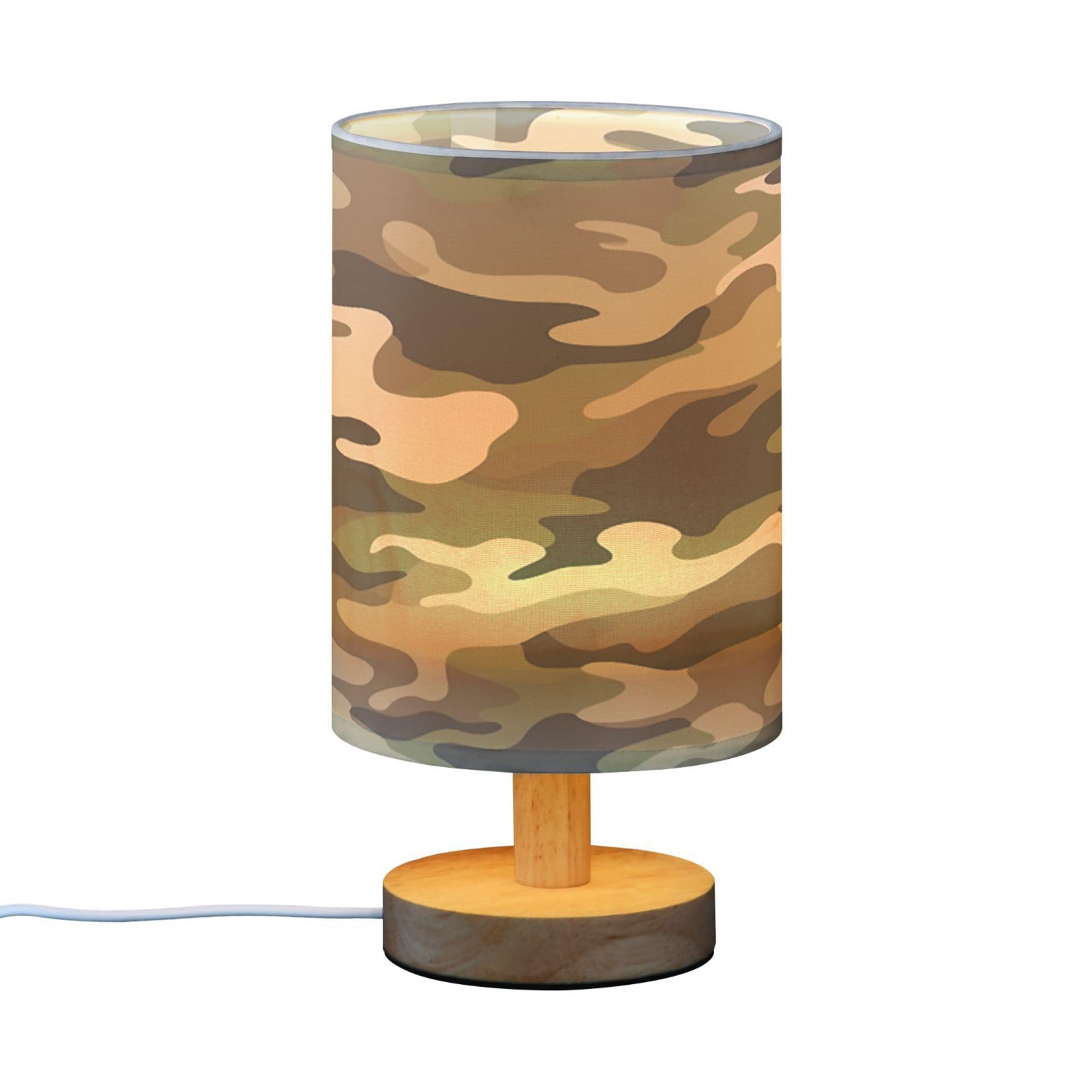 SDMKA Camouflage Pattern Bedside Table Lamp for Bedroom, Minimalist Nightstand Lamp with Round Fabric Shade for Living Room, Office, No Bulb Required
