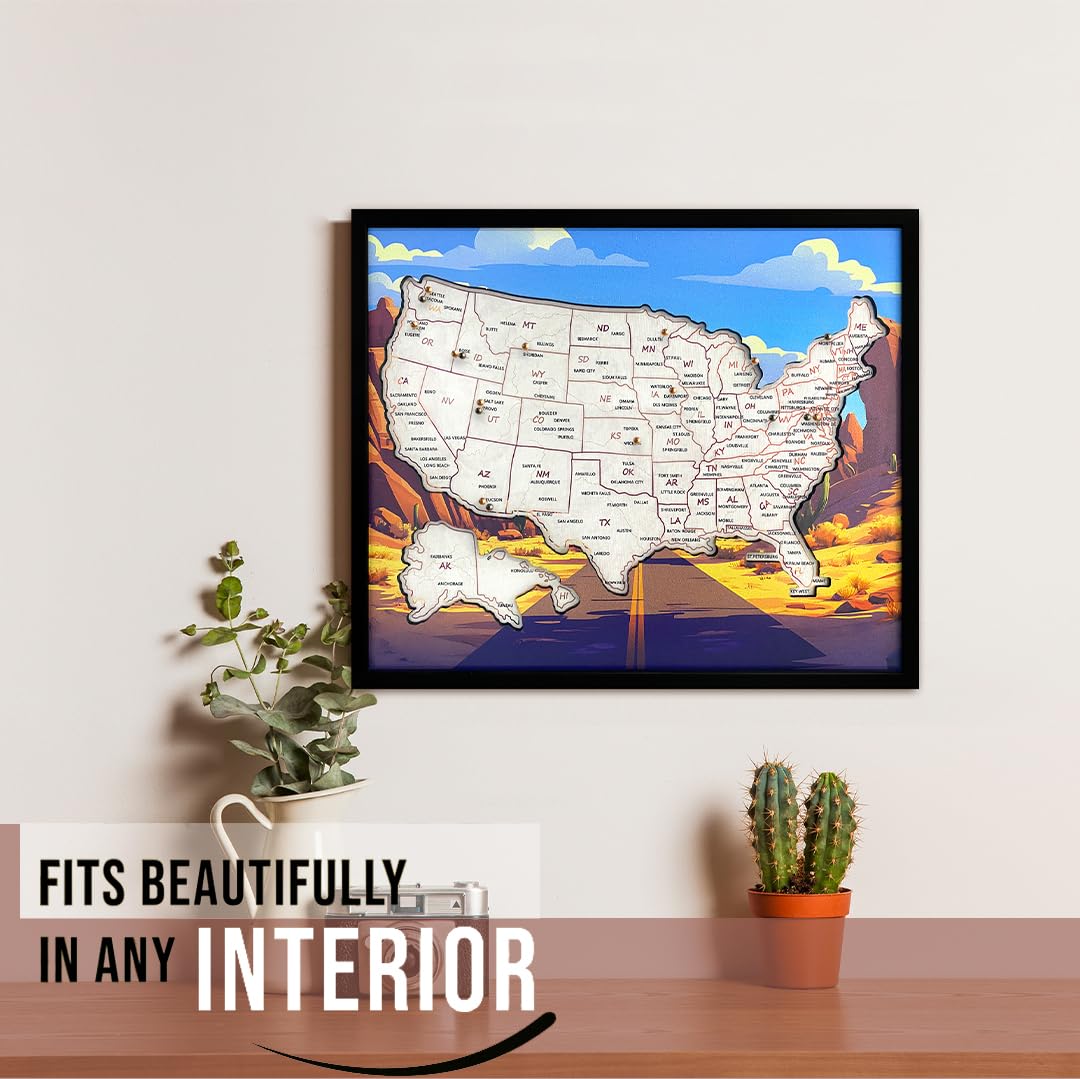 flinelife Mapa de viaje de corcho con las principales ciudades, tamaño mediano, 12 x 10, mapa de Estados Unidos, perfecto para parejas y familias