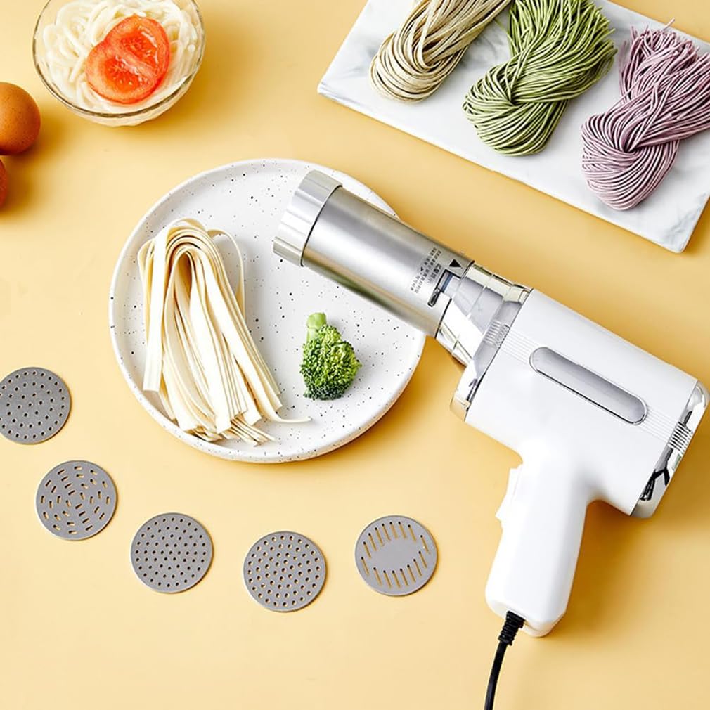 Idiyappam Maker Electric - 2025 New Idiyappam Maker, Hand Nudelpresse Elektrische, Kabellose Automatische Spaghettieispresse, Tragbare Elektrisch Nudelmaschine mit 5 Pressformen