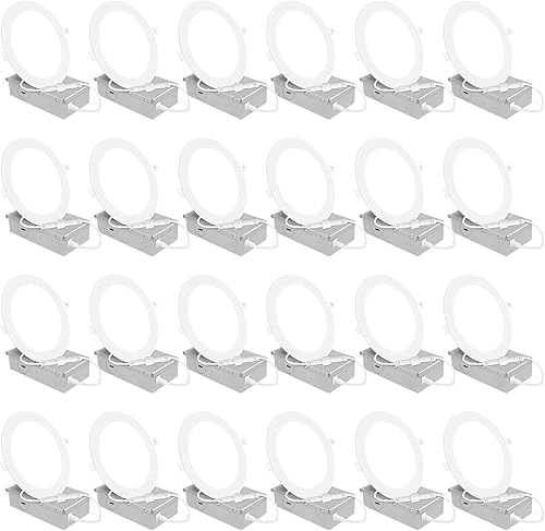 Paquete de 24 lámparas de techo empotrables LED ultrafinas de 6 pulgadas con caja de conexiones, luz diurna de 5000 K, 12 W 110 W Eqv, luz