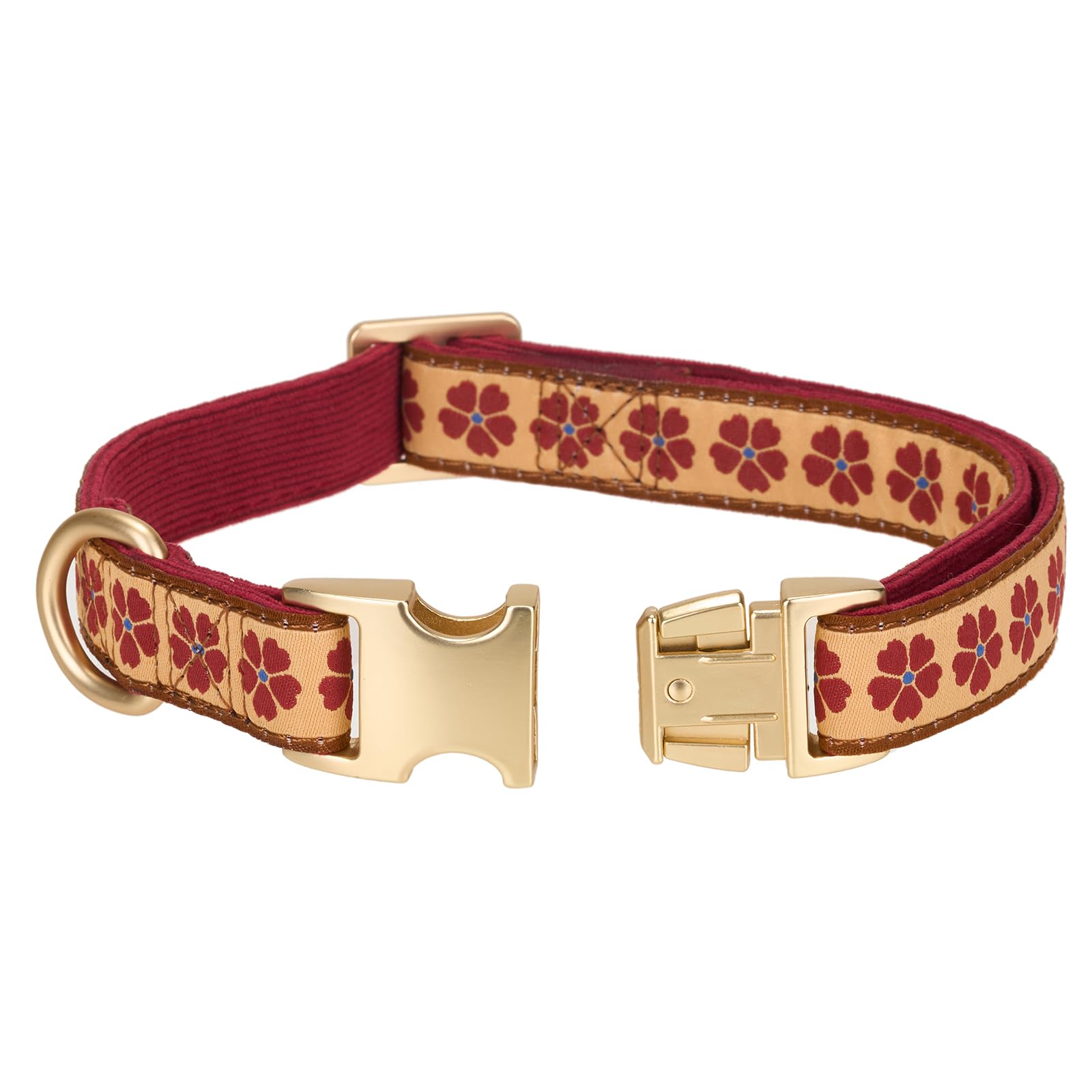 YUDOTE Collare per cani in morbido velluto a coste con nastro jacquard, di alta qualità, motivo floreale, per cani di piccola taglia, per uso quotidiano, rosso