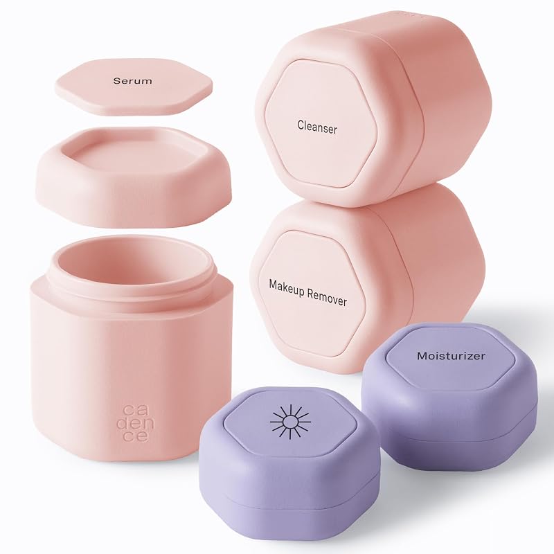 Cadence Core Skincare Set Rosa e Roxo Degradê com Tampas Magnéticas, 5 Recipientes