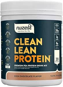 Nuzest - Pea Protein Powder - Clean Lean Protein, Premium Vegan Plant Based Protein Powder, Dairy Free, Gluten Free, GMO Free, Protein Shake, Rich Chocolate, 20 Servings, 1.1 lb