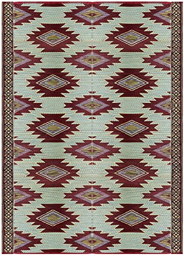 BalajeesUSA Outdoor Rug - 6x9 Red, Black, Sky Blue, Reversible Recycled Plastic Straw Outdoor Patio Rugs Clearance Waterproof Large RV Camper Mats Outside 460