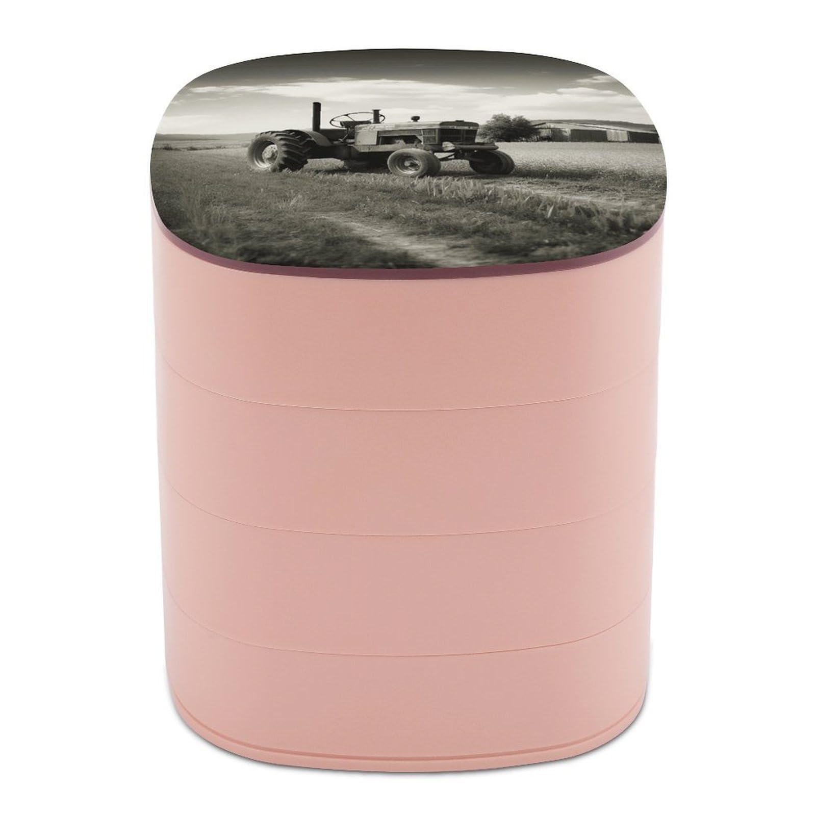 VstaDank Tractor Agriculture Tranquil Jewelry Case Women Portable Travel Jewelry Box Rotating Jewelry Organizer with Mirror Multi-Layer Necklace Ring Earring Storage Box for Bracelets Rings