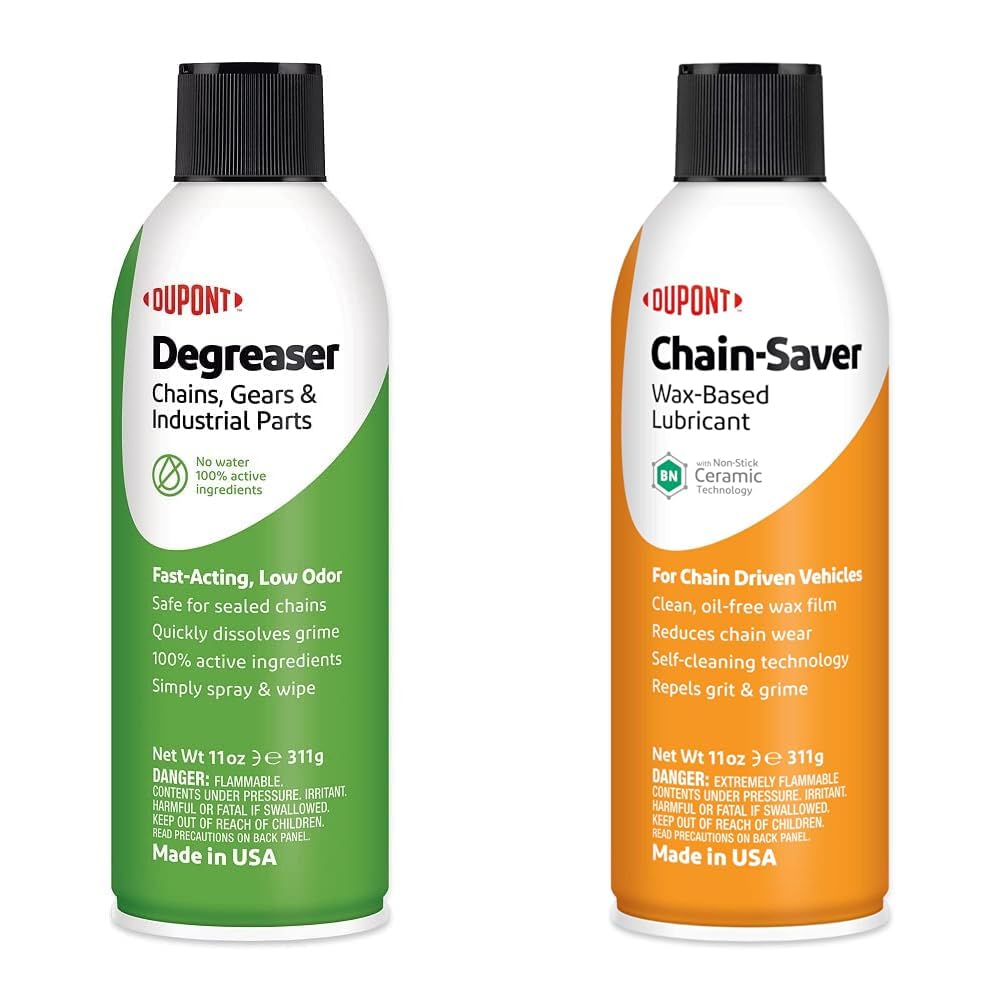 DuPontMotorcycle Chain Cleaner & Lubricant Bundle - Degreaser for Chains, 11 Oz & Teflon Chain-Saver Dry Lubricant, 11 Oz