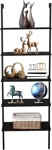 Miniatura 9 de Estantería de 5 niveles para montar en la pared con marco de metal, estantes de diseño abierto, estante de almacenamiento para sala de estar,