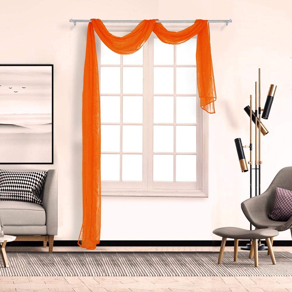 BOYOUTH Beautiful Elegant Solid Color Soft Transparents Voile Window Decor Scarf Valance Topper Curtain Topper Long Window Treatment Scarves for Home Decor,Wedding(35"x196"-Orange) 1 Panel
