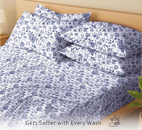 RUVANTI 6 Pcs Cotton Sheets - 100% Natural Cotton Soft, Lightweight & Breathable Crispy Percale Bed Sheets, King Size Sheets Set 16" Deep Pockets, Bright White - Thumbnail 4