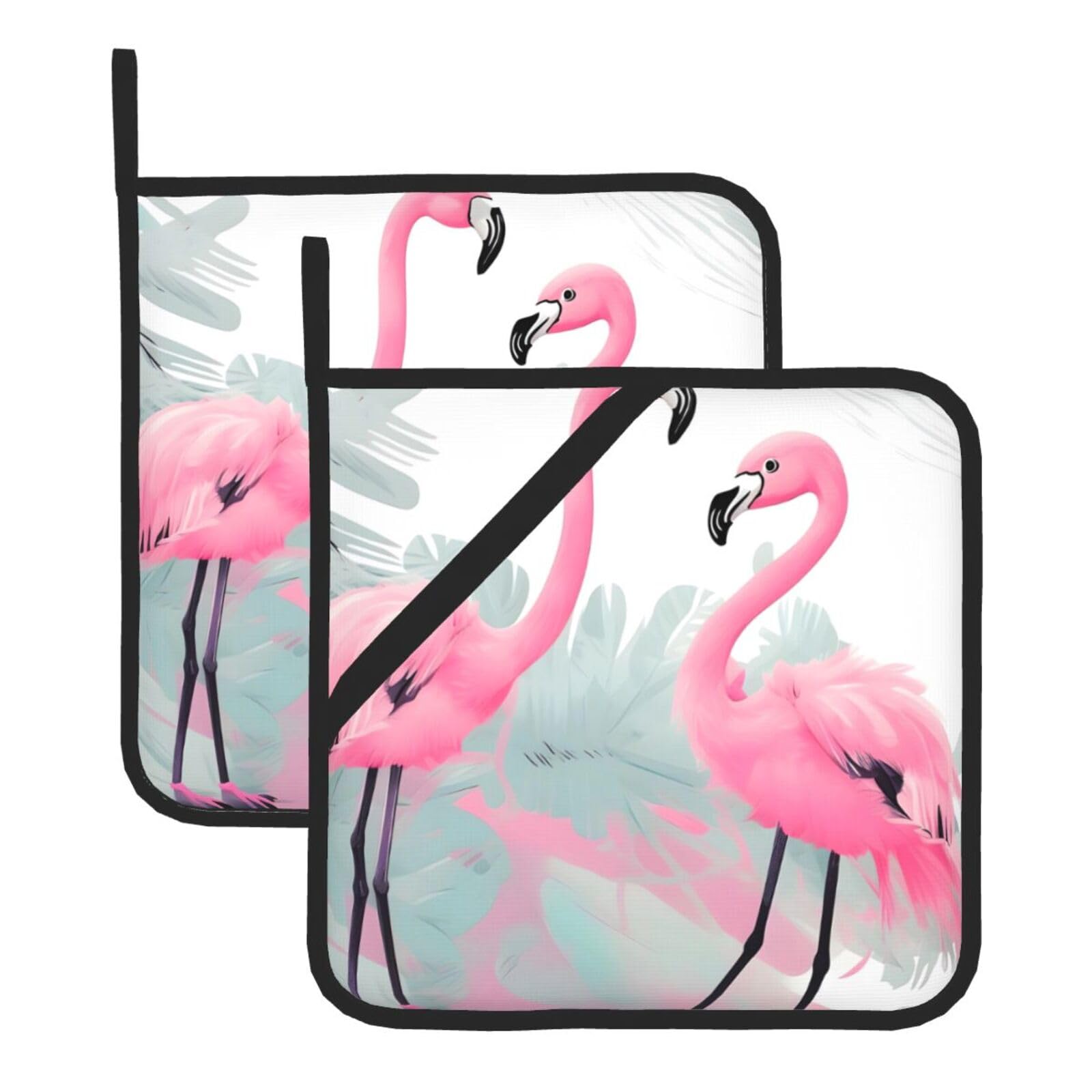 HJFCZH Pink Flamingo Prints Square Hot Pads for Kitchen Counter - Waterproof Pot Holders, Durable Heat Resistant Throw Layers for Serving, Oven & BBQ - 2 Pack