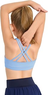 Haloumoning 여아용 트레이닝 브라 아동용 스트랩 스쿱넥 브라 요가 스포츠 컴포트 댄스 크롭 탑 만 5~14세, 하늘색