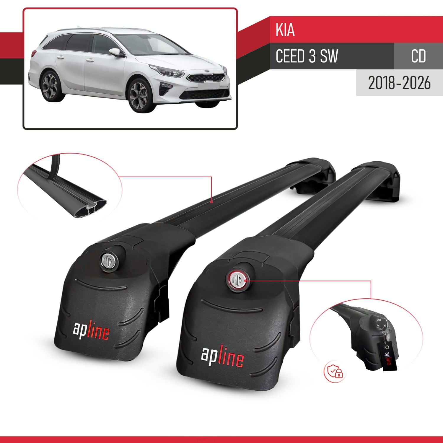Kompatibel mit Kia Ceed 3 (CD) Combi 2019-2025 ACE-2 Relingträger Dachträger Auto Gepäckträger Schwarz Aluminium 2 Stangen