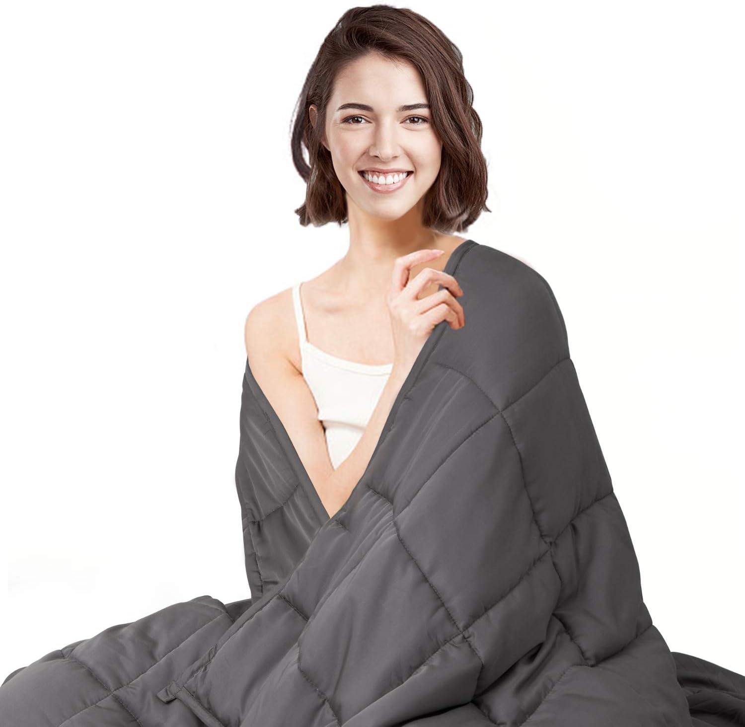 HabiLife Cooling Weighted Blanket 15 lbs for Adult 48''x72'',100% Natural Bamboo Viscose with Glass Beads,Heavy Blanket(Grey)