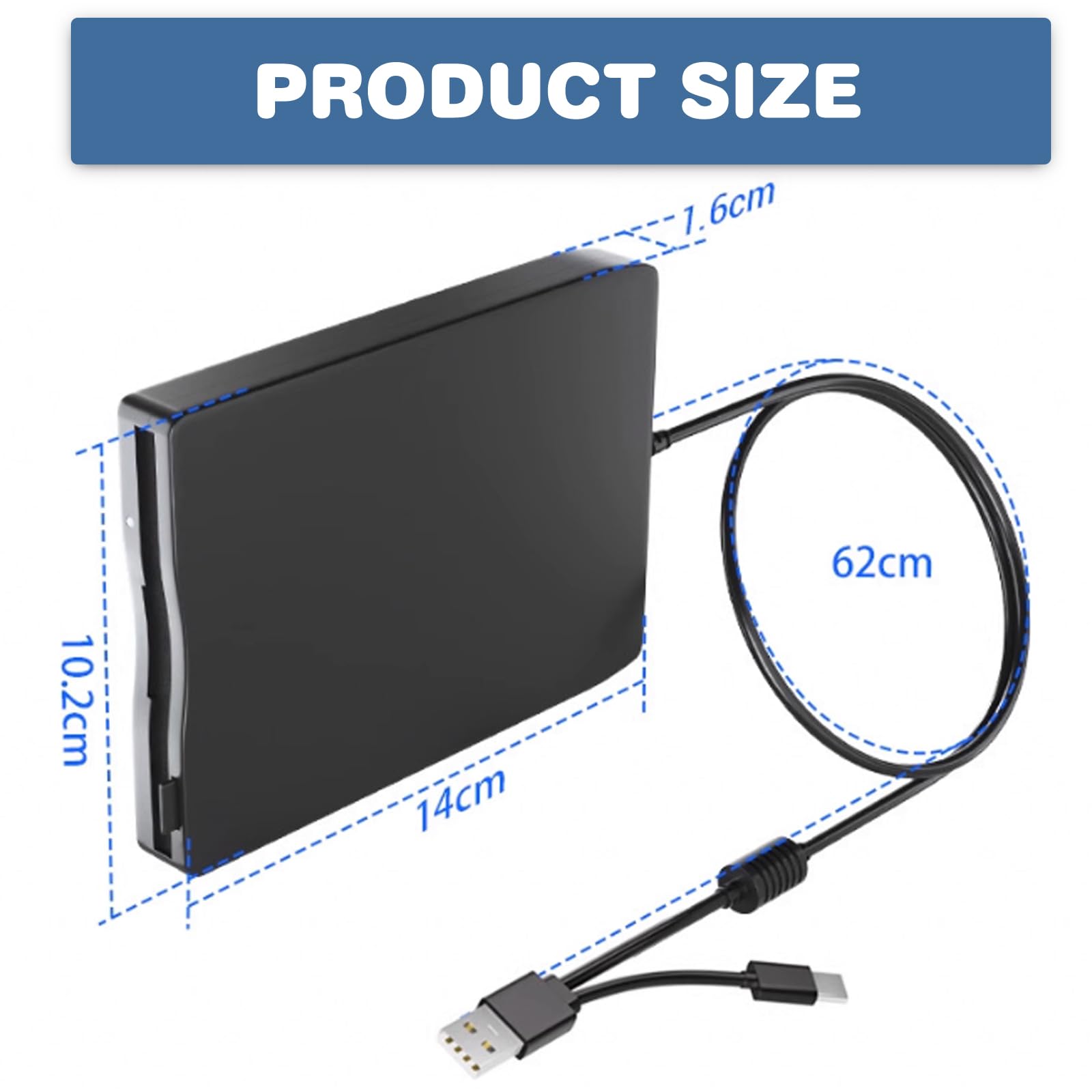 Unidad de disquete externa USB FDD 1,44 MB/2 HD 3,5 pulgadas, USB C, delgada, portátil, plug and play para portátiles con Windows 11/10/7/8/XP (negro)