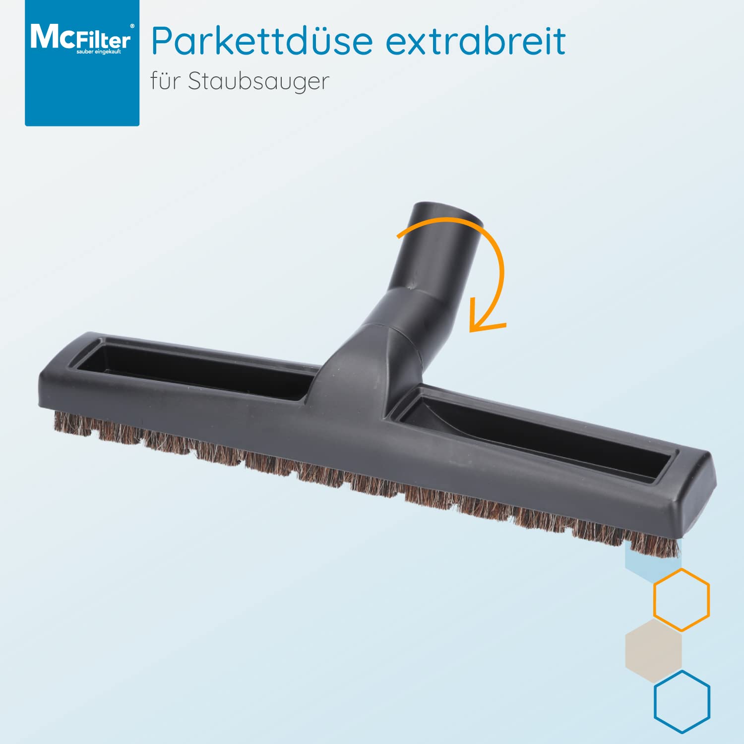 McFilter I Universal 32/35mm Hartbodendüse Staubsaugerdüse 360 mm extra breit kompatibel mit Siemens, Bosch, AEG, Miele, Philips, Samsung, Dirt Devil, Panasonic, 2 Laufräder, weiches Rosshaar