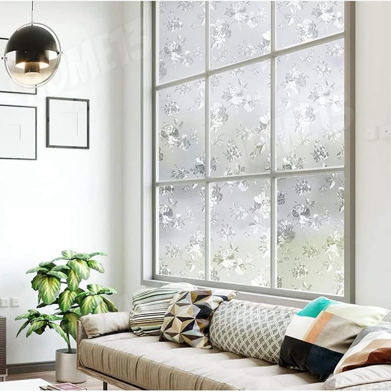 Image of 3D Decorative Glass Film Window Film for Glass Film for Windows Privacy - Frosted Flowers |16 X 84 Inchs