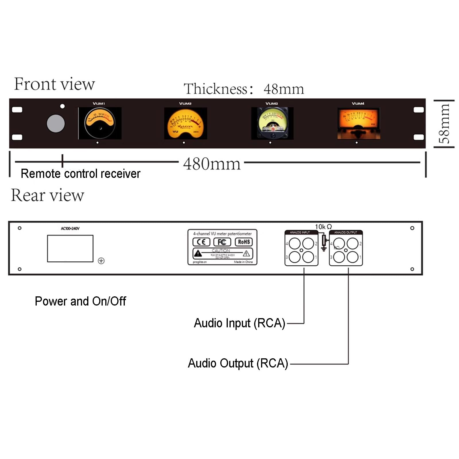Misuratore VU a 4 Canali, Analizzatore Di Spettro Audio, Con Ingressi E Uscite RCA, 10 Modalità Di Visualizzazione, Luminosità E Guadagno Regolabili, Per Studi Musicali, Home Theater E Palcoscenici