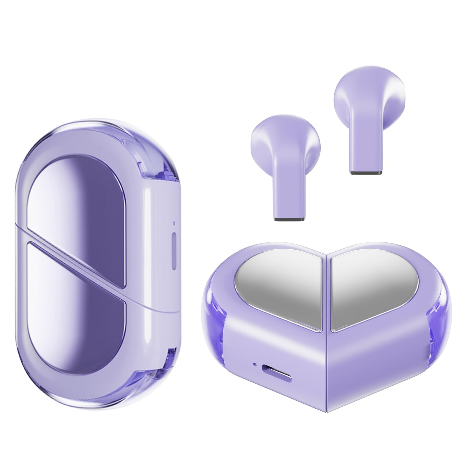 Auriculares inalámbricos de corazón morado para niñas y niños, lindos auriculares invisibles pequeños inalámbricos Bluetooth para orejas pequeñas, canales de oídos, mujeres, oro rosa, azul