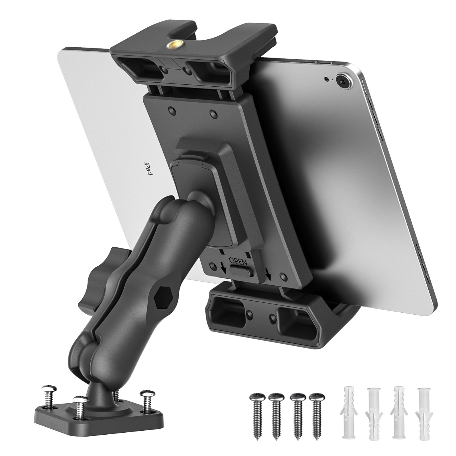 OHLPRO Car Tablet Holder - Heavy Duty Drill Base, Tablet Mount for Truck Compatible with iPad Samsung Tab 5"-13" Tablet and Phone, iPad Stand for Wall/Business/Vehicle/Desktop, etc.