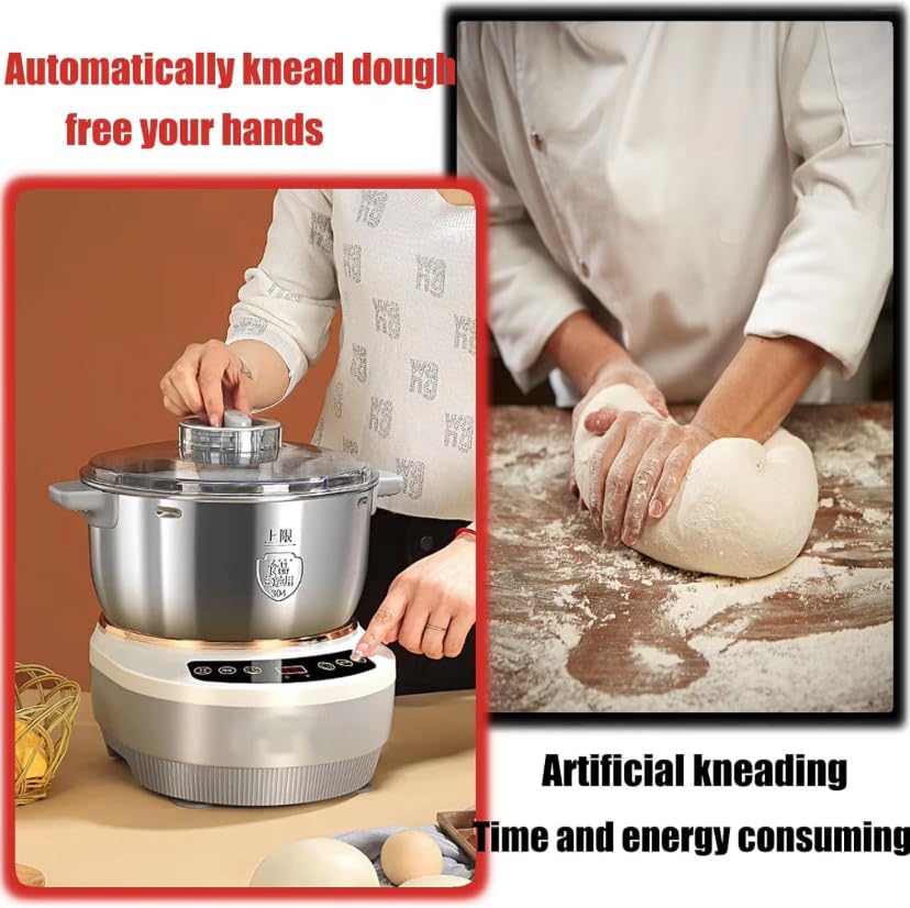 UFAGFDA Electric dough mixer with fermentation function, microcomputer timer, front touch panel, 6.3 liters (7 liters), 304 stainless steel material, suitable for bread, pizza, dumpling dough, and sou