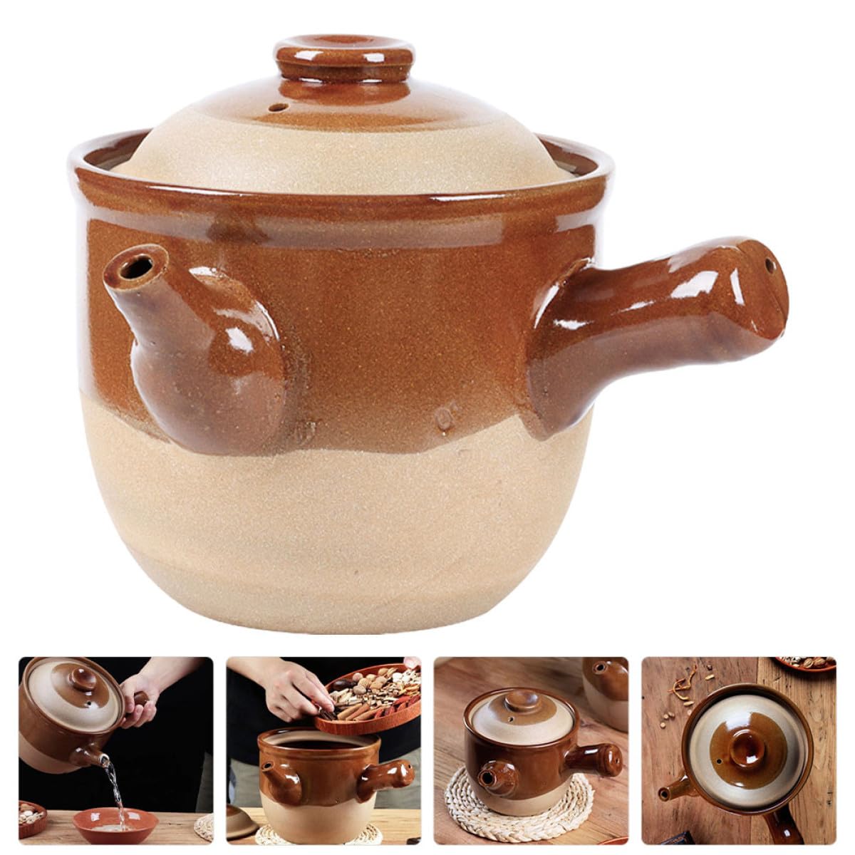 GALPADA Pentole di Coccio per Cucinare in Terracotta da 1,5l Manico Liscio, Casseruola Multiuso per Medicina Tradizionale Cinese e Bollitura