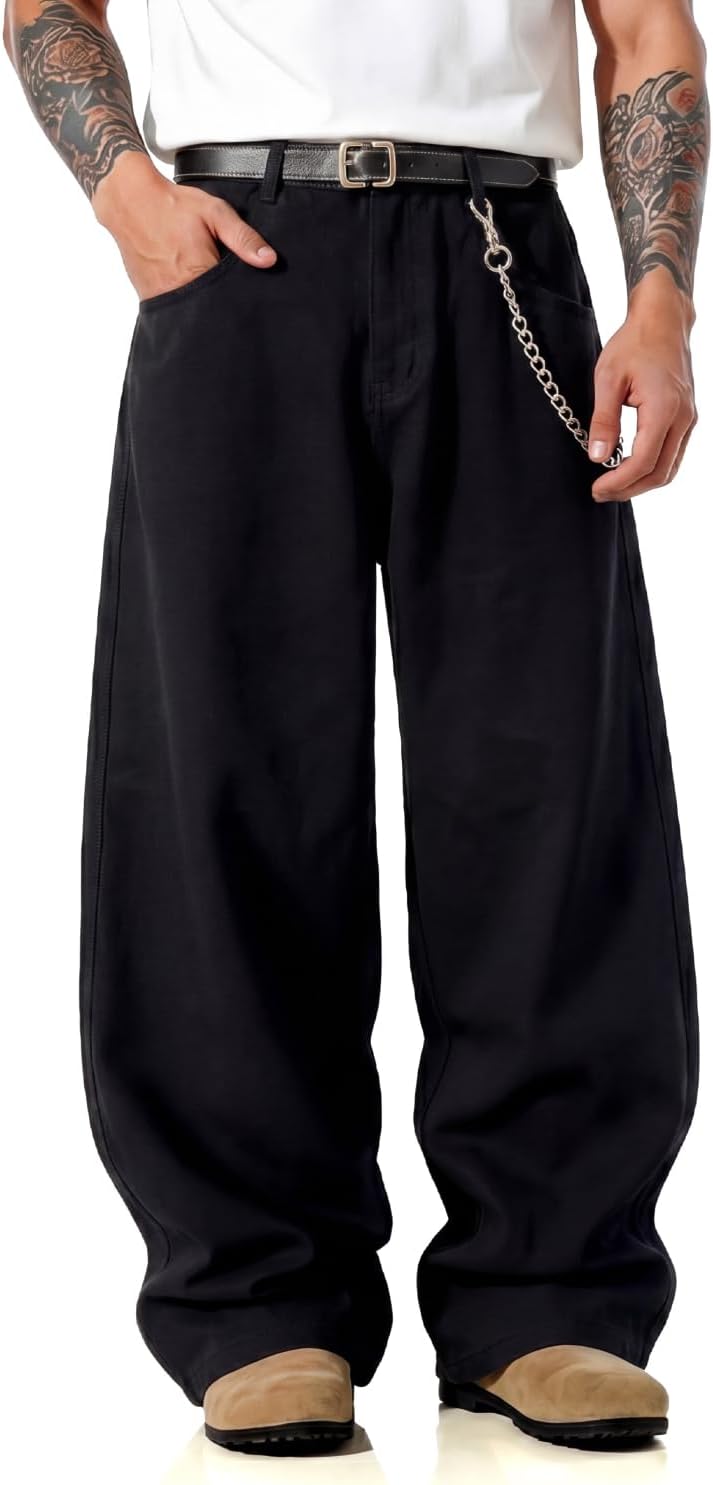 GINGTTO Mens Baggy Barrel Jeans Wide Leg Y2K Jeans Men Loose Fit Streetwear Denim Pants Casual