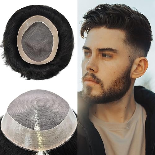 Miniatura 202 de Toupeee for Men Fine Mono Lace Men Toupee Hair Pieces 100% European Human Hair Replacement System for Men Monofilament Men Hair Prosthesis Protesis