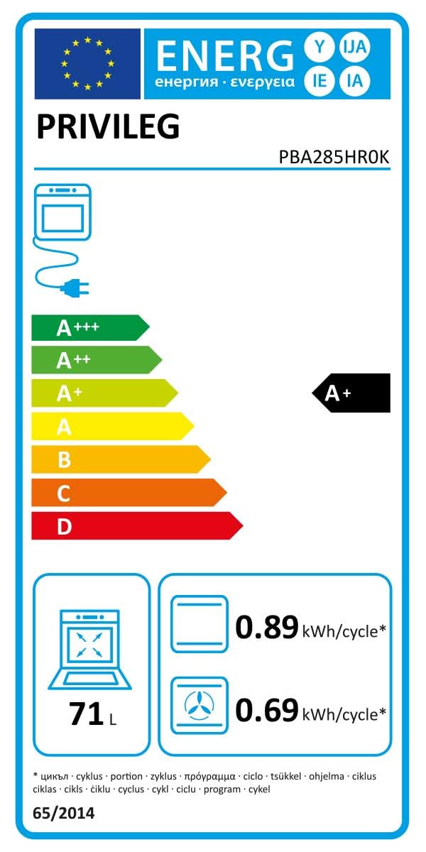 Privileg PBA285HR0K Einbaubackofen 71 Liter Hydrolyse-Reinigungsfunktion Heißluftbackofen 11 Funktionen Black Glass