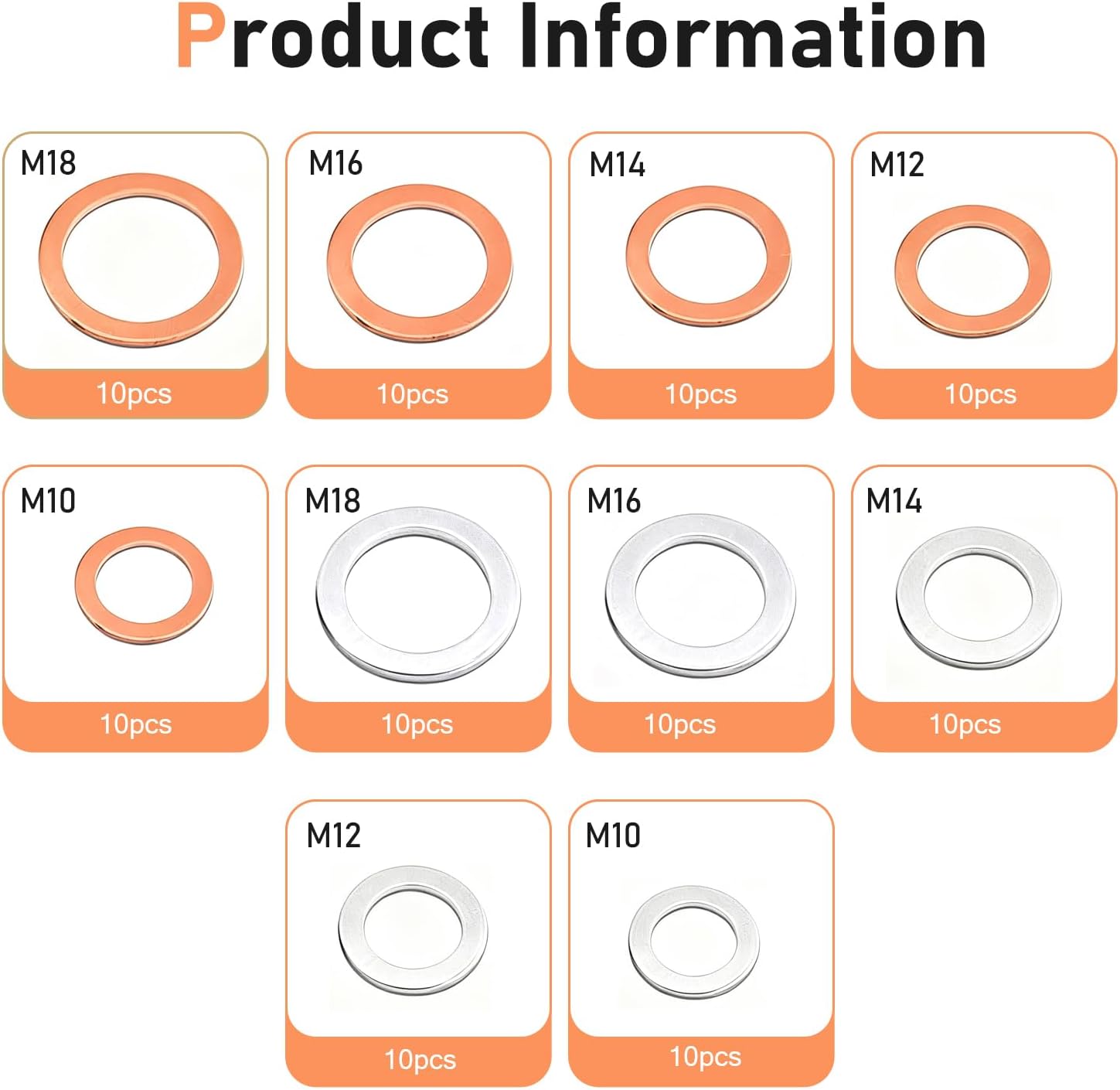 100 PCS Oil Drain Plug Gasket, Heat Resistant Copper Crush Washer Oil Sealing Gaskets with Storage Case, Flat Ring Drain Plug Crush Washer Seals Kit, Universal for Most Cars