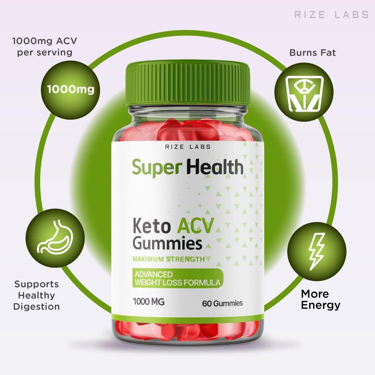 rize labs - Super Health Keto ACV Gummies - Advanced Weight Loss Formula for Belly Fat, Apple Cider Vinegar Superhealth Gummy Supplement (300 Gummies) (Pack of 5)