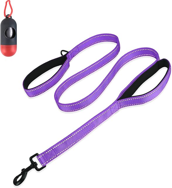 Belababy Dog Training Leads for Small Medium Dogs, Strong Double Handle Dog Lead, 1.5M Reflective Heavy Duty Nylon Dog Leash with Trash Bag Storage Box