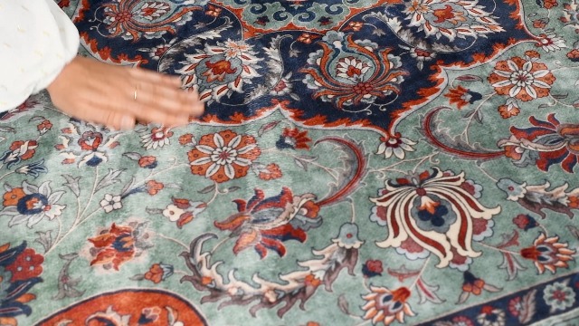 FRAAI Vintage Teppich Estate Medaillon - Blau/Grün Baumwolle Chenille