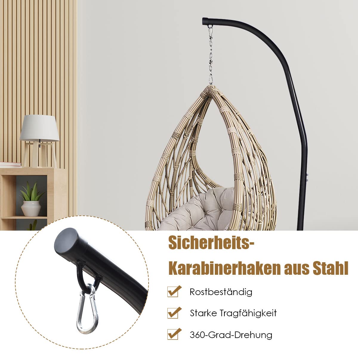 DREAMADE Freistehendes Hängestuhlgestell, Hängesesselgestell Hängesitzständer, Hängestuhl Gestell, stabil für drinnen und draußen, max. 150kg belastbar, Schwarz