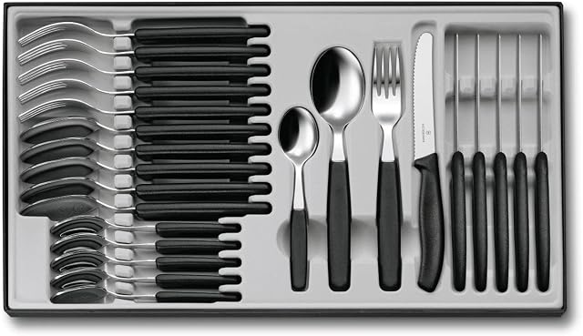 Victorinox, 6.7833.24, Swiss Classic, Tafelbesteck, Extra scharfe Klinge, mit Wellenschliff, robuster Kunststoff-Griff, Schwarz, Spülmaschinengeeignet
