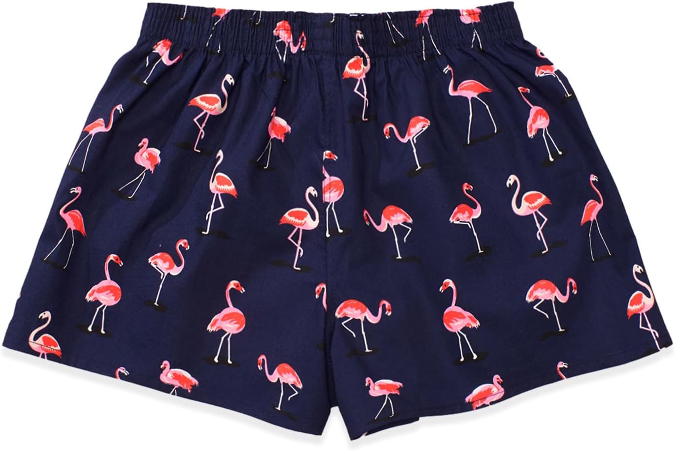 Womens Pajama Shorts Pink All Cotton Cozy Pj Boxers Pack Baggy Flamingos Funny Printed Lounge Ladies Boxers for Women L