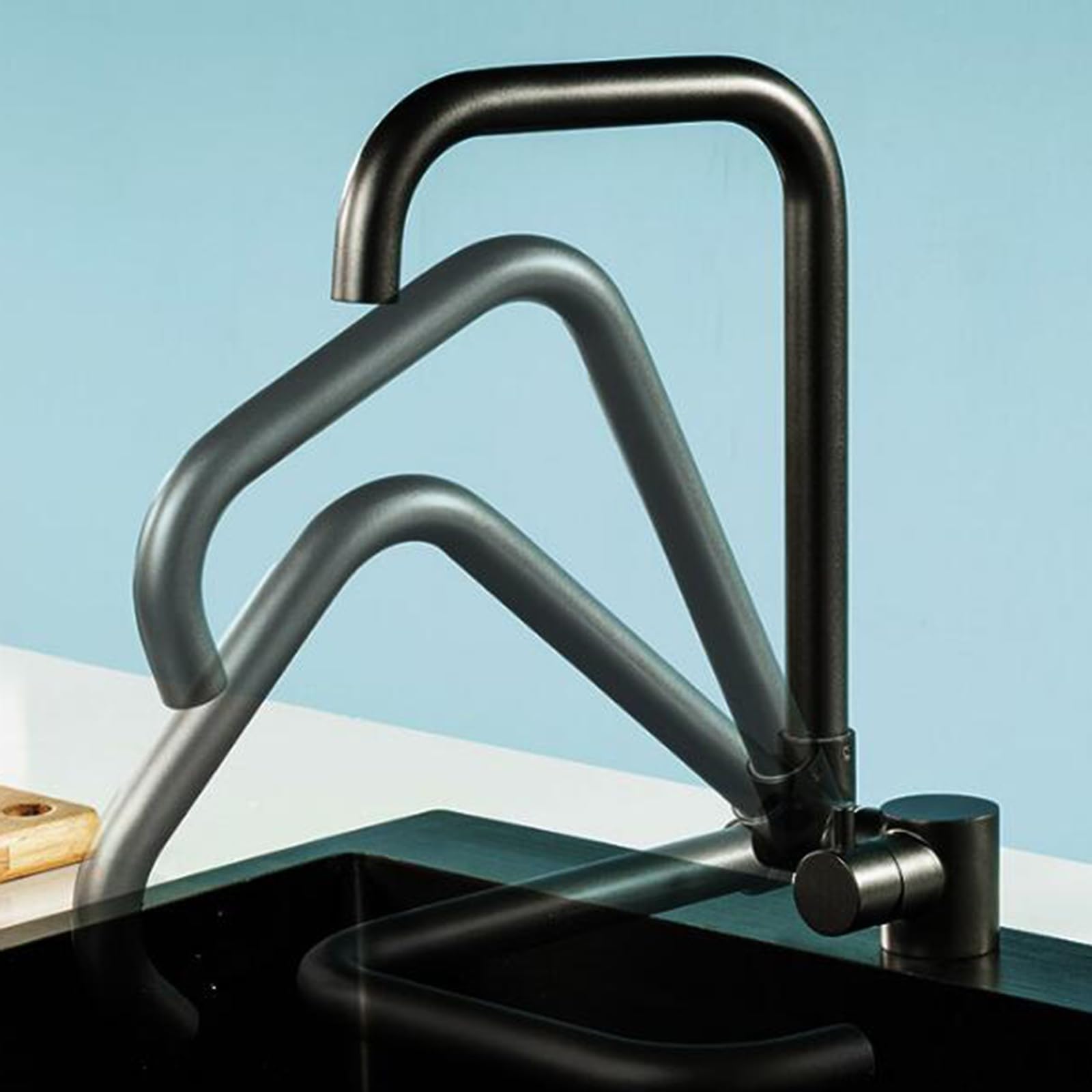 Grifo Mezclador Moderno para Cocina y baño, Plegable bajo la Ventana, de Acero Inoxidable, para Agua fría y Caliente, Monomando Giratorio Plegable, Color Negro.