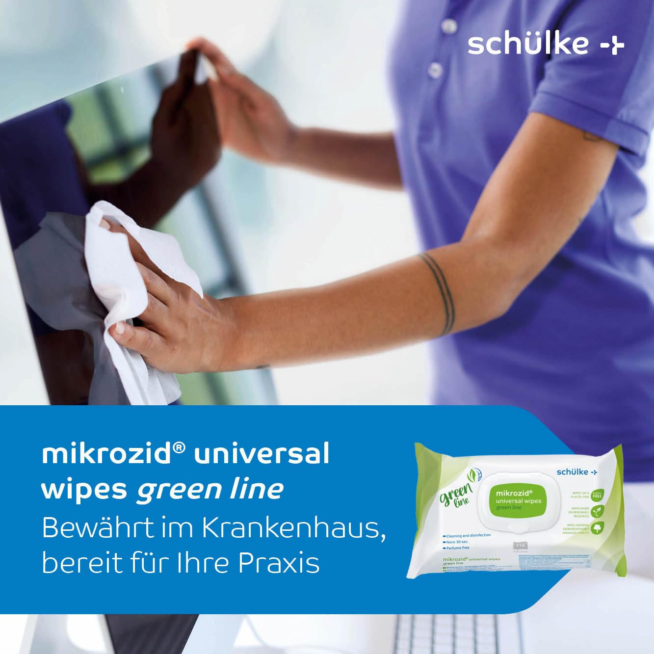 Schülke Mikrozid Universal Wipes Green Line Desinfektionstücher, alkoholisch, für Flächendesinfektion, 6 x 114 Tücher