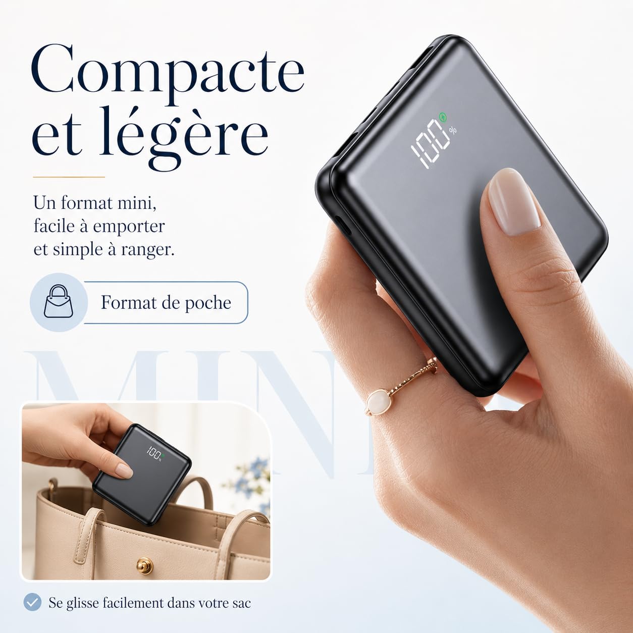 Batterie Externe 20000mAh 74Wh avec 4 Câbles Intégrés (Noir)