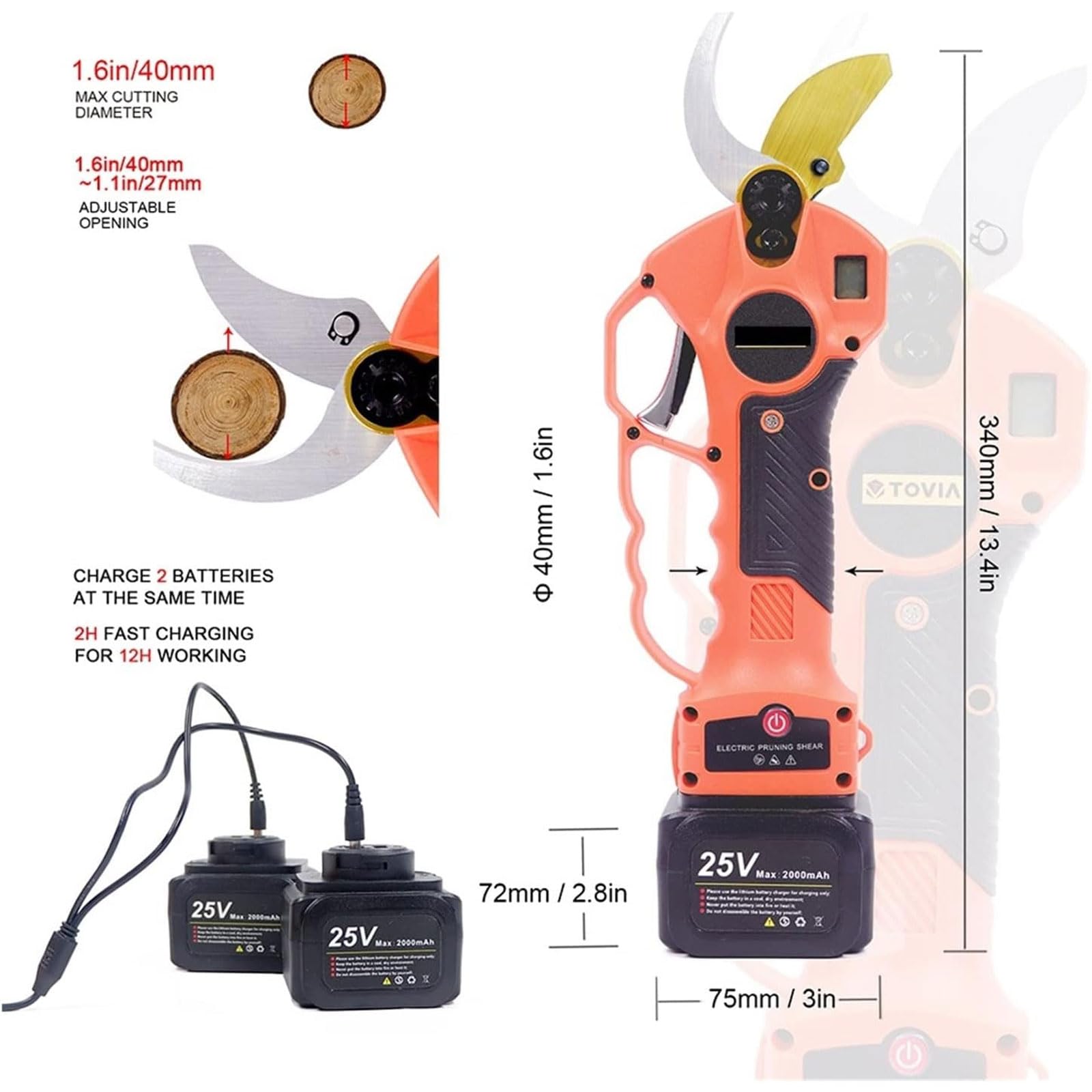 Forbici da potatura elettriche Professionali, Inserti Senza Fili per Giardinaggio, con Doppia Batteria e Lame di Ricambio Extra, attrezzo per potatura Alberi e Giardino.