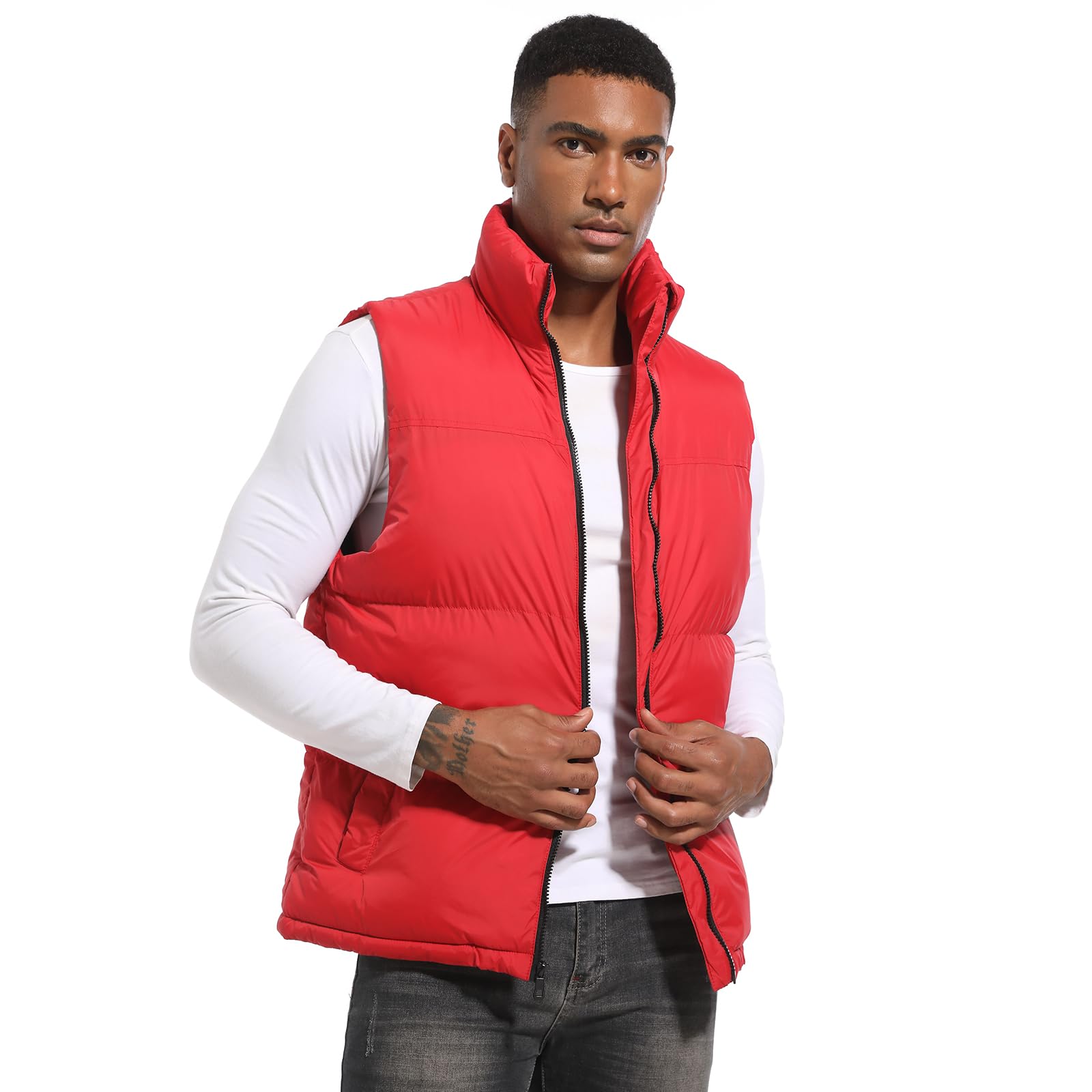Mens Quilted Puffer Vest Sleeveless Warm Jacket Winter Water