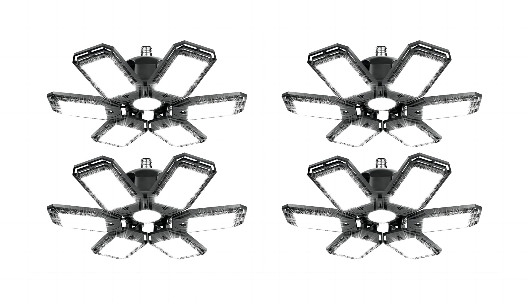 Deformable LED Garage Light - 15000 Lumen 6500K Daylight 150W, Six Leaf Garage Organization Ceiling Lighting, Pack of 4
