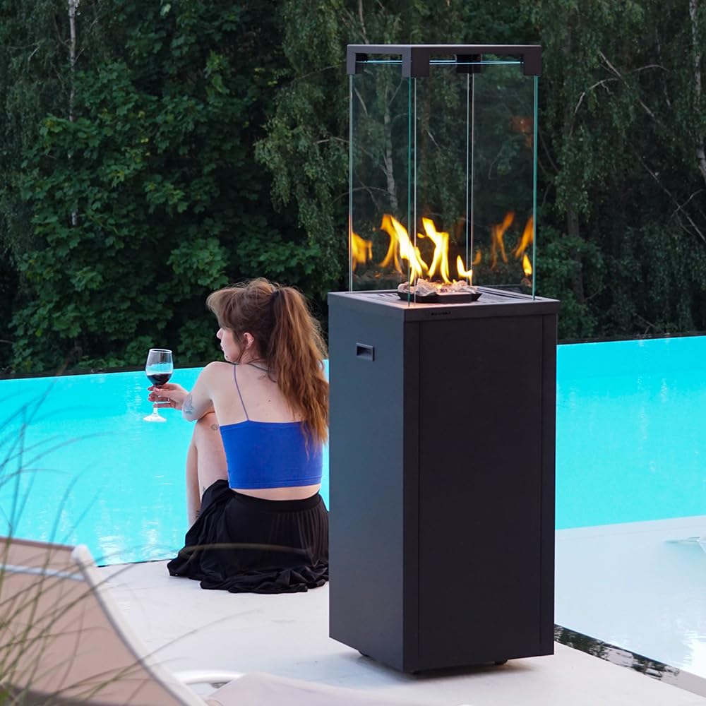 KRATKI Patio Light – grzejnik tarasowy na gaz 8,2 kW – zestaw z reduktorem – grzejnik na taras – grzejnik do ogrodu – kominek ogrodowy – dekoracja tarasu na zewnątrz