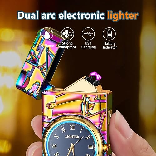 Miniatura 9 de GADATOP Eagle - Encendedor eléctrico de plasma USB, multifuncional, resistente al viento, encendedor de metal de moda con esfera luminosa de reloj