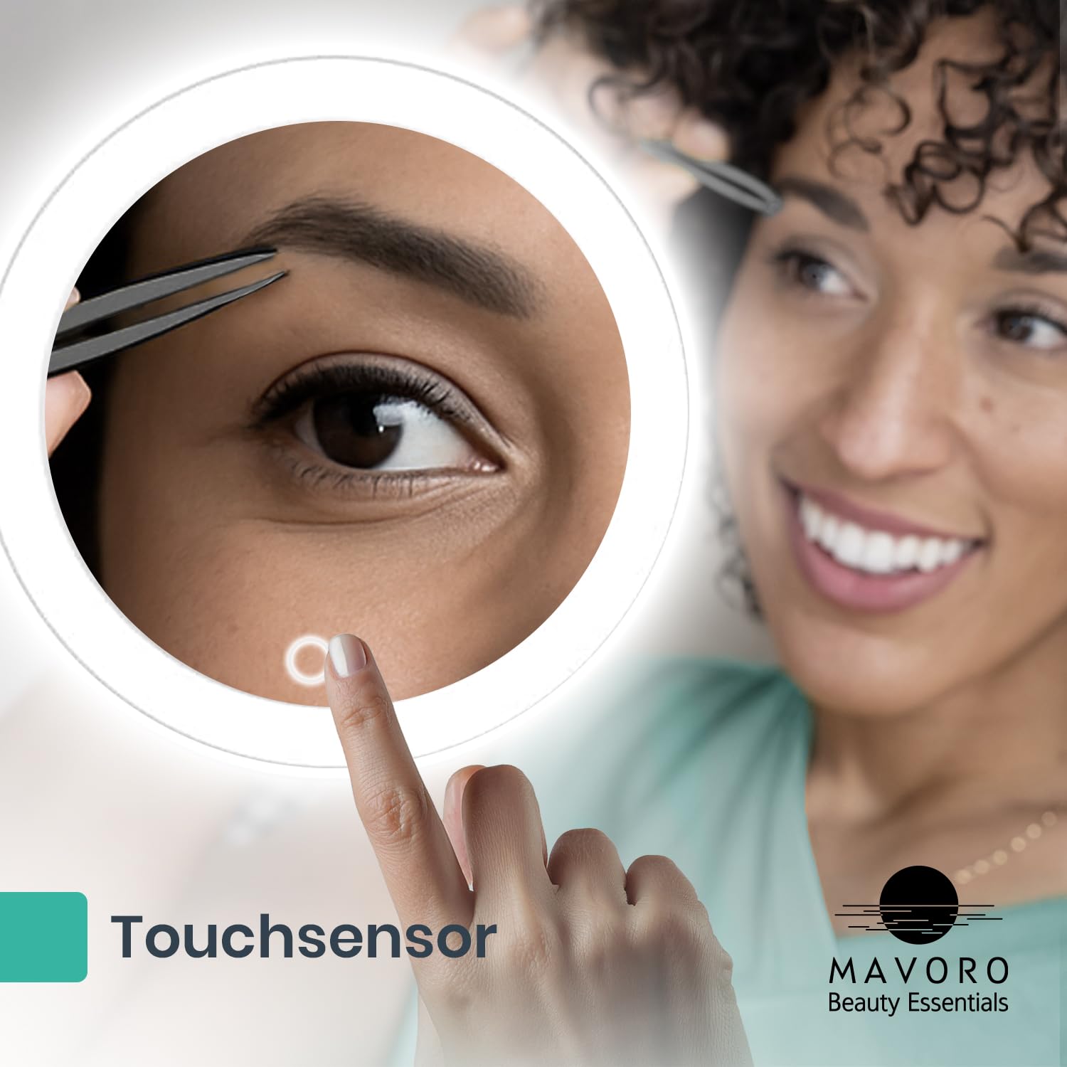 Mavoro 17cm LED Vergrößerungsspiegel mit 3 starken Saugnäpfen | 5X Vergrößerung | Tragbarer beleuchteter Reise Make-up- & Kosmetikspiegel (USB-C wiederaufladbarer integrierter Akku | 5X)