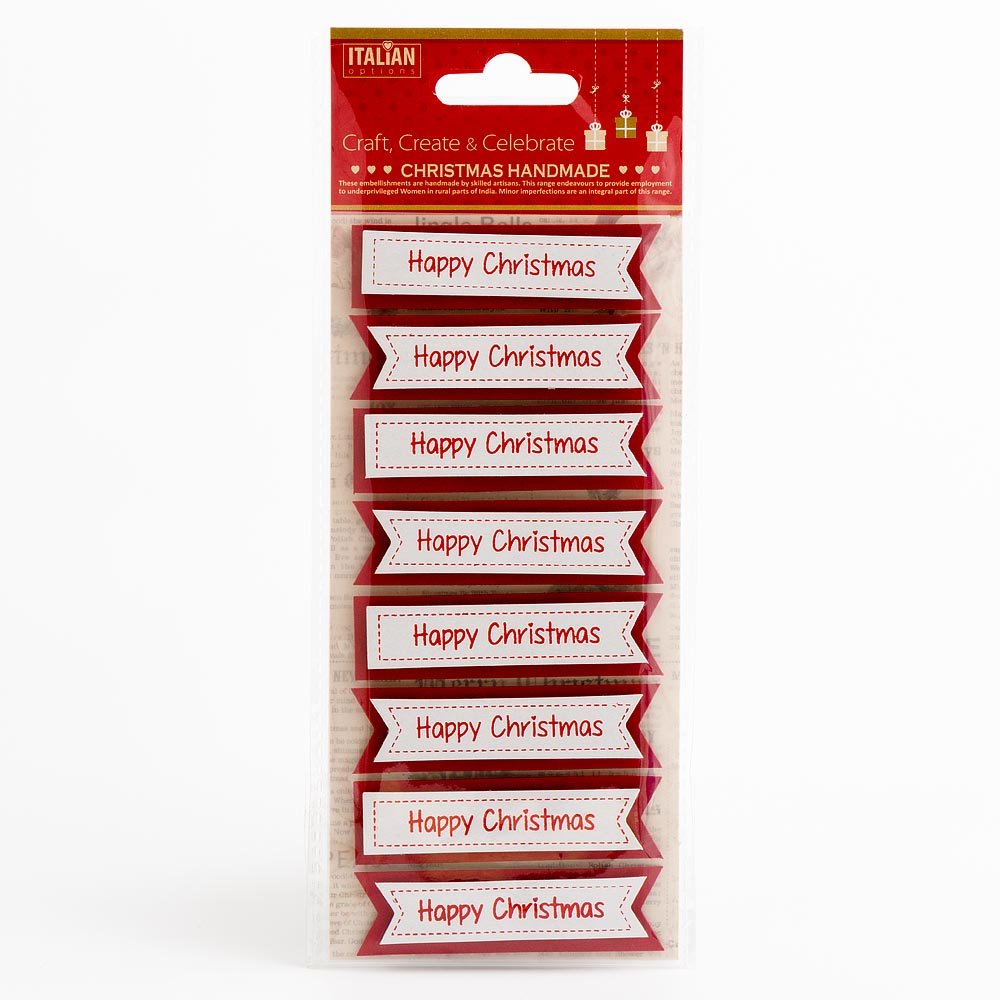 Italian Options 6cm Red Happy Christmas Paper Banners Gift Tags Card Making Craft Decoration (Pack of 8)